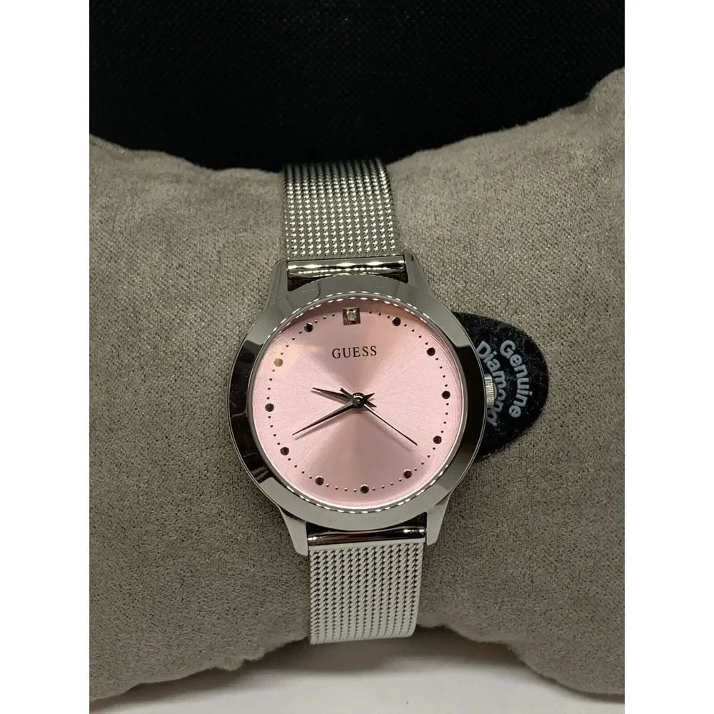 Guess U1197L3 Womens Silver Stainless Steel Analog Pink Dial Quartz Watch AEW108